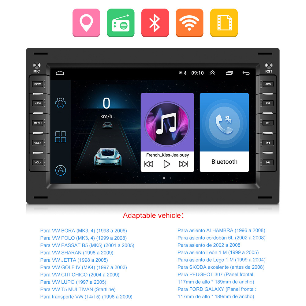 2 Din Android Car Radio Autoradio Video Player GPS Wifi BT OBD RDS For VW/Volkswagen/Passat/BORA/JETTA