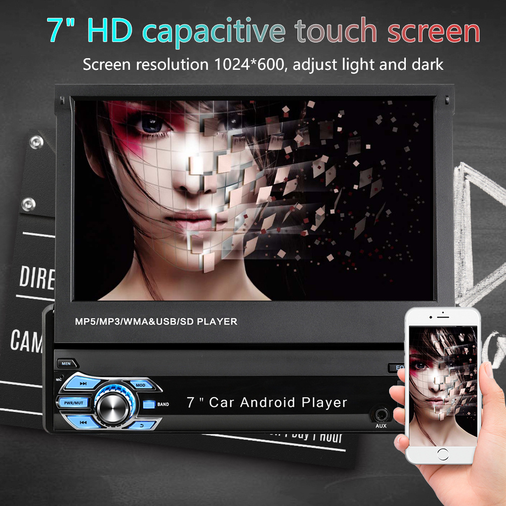 1 Din Android 11 Car Radio  GPS WIFI  32G Stereo Autoradio 7 Inch Retractable Screen Bluetooth Video Multimedia MP5