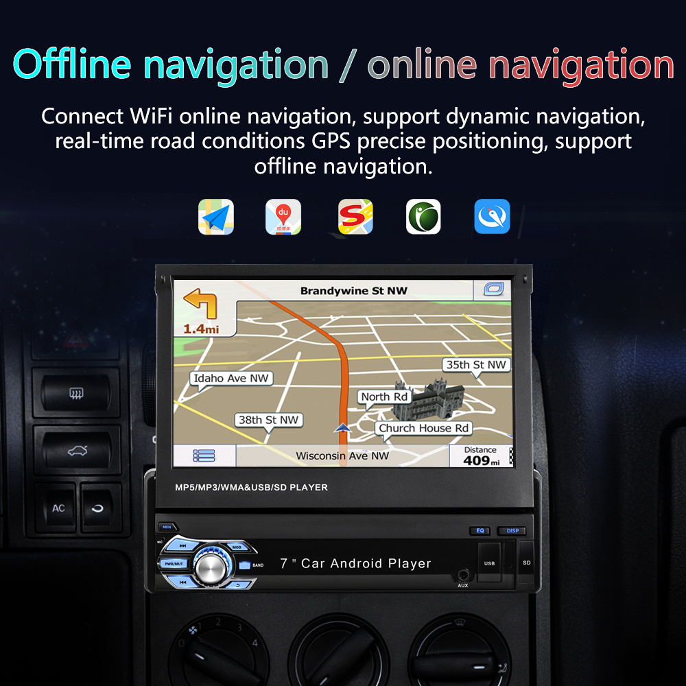 1 Din Android 11 Car Radio  GPS WIFI  32G Stereo Autoradio 7 Inch Retractable Screen Bluetooth Video Multimedia MP5