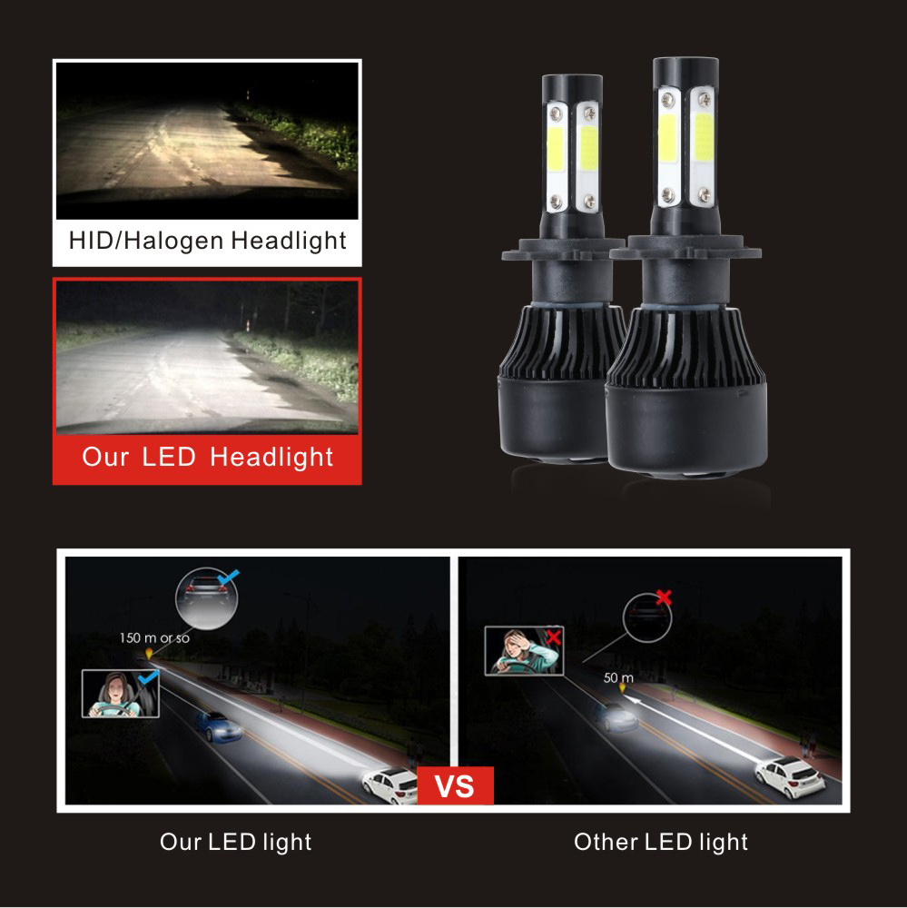 Super Bright High Low Beam 360 Degree led headlight 4 sides COB chip car headlight led h4