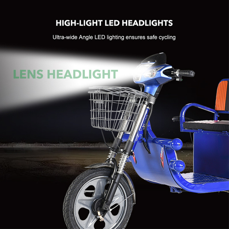 Super Bright Headlights Electric Cago Pedicab 650w 800w Adult 3 Wheels Blue Cargo Electric Tricycles