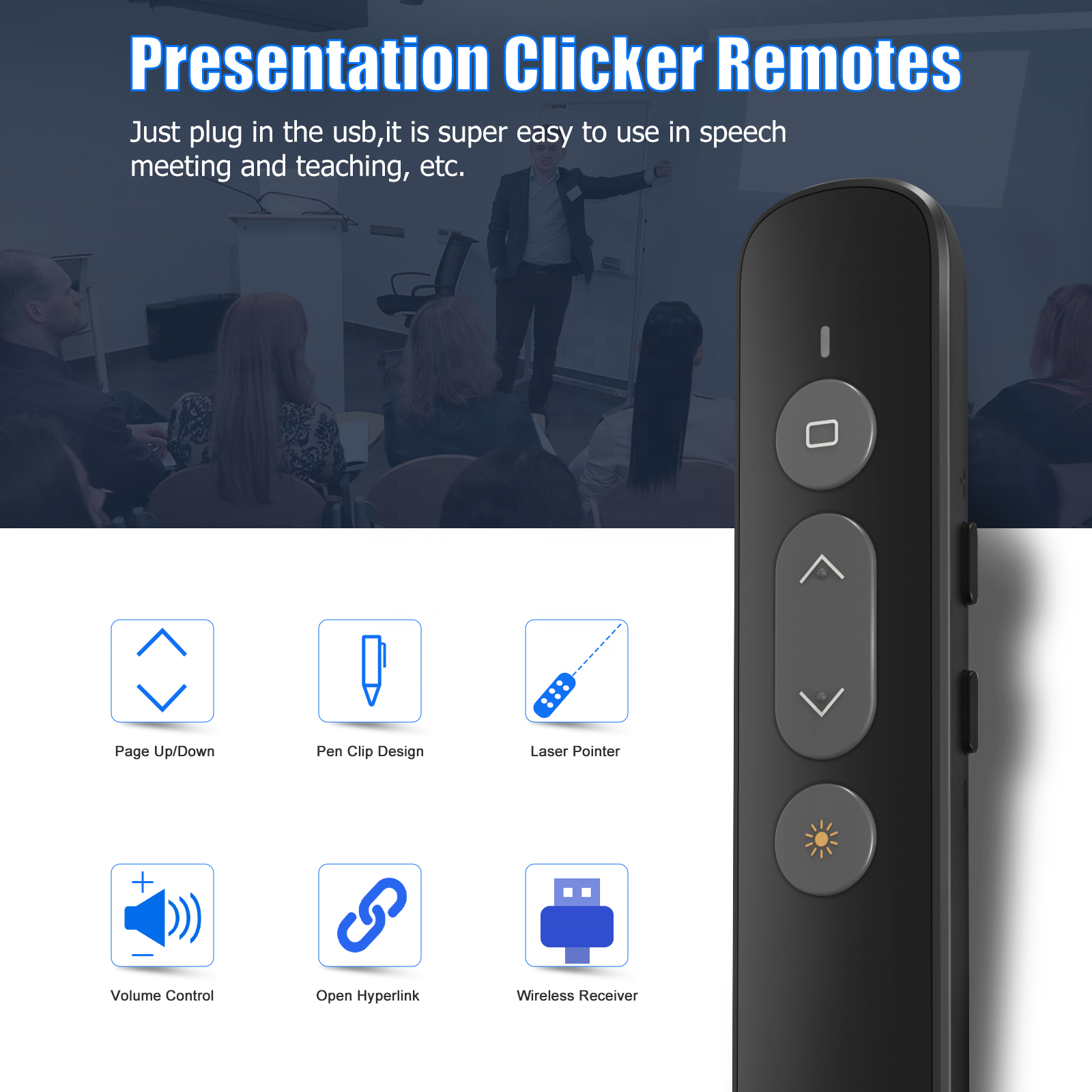 High Quality 2.4ghz Wireless Presenter Pen with Red Laser USB/USB-C 2 in 1 Logo Custom Presenter for Business Cat Laser Pointer