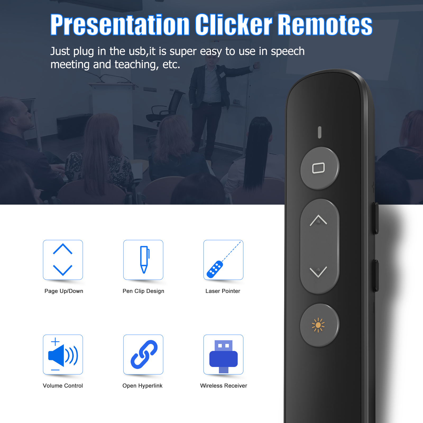 Wireless Presenter With Laser Pointer Red Pointer 2-In-1 Remote Control Usb Type C Presentation Clicker Applicable