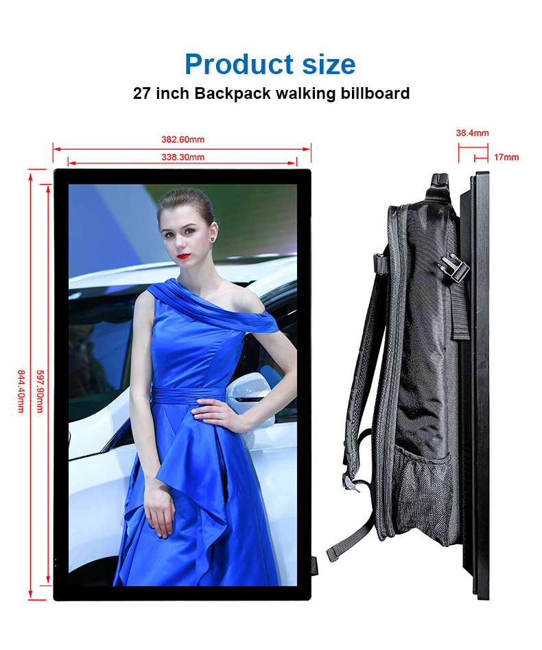 Customized Indoor Outdoor 21.5 27 32 Inch Portable Android Advertising Billboard Backpack Lcd Digital Signage and Displays