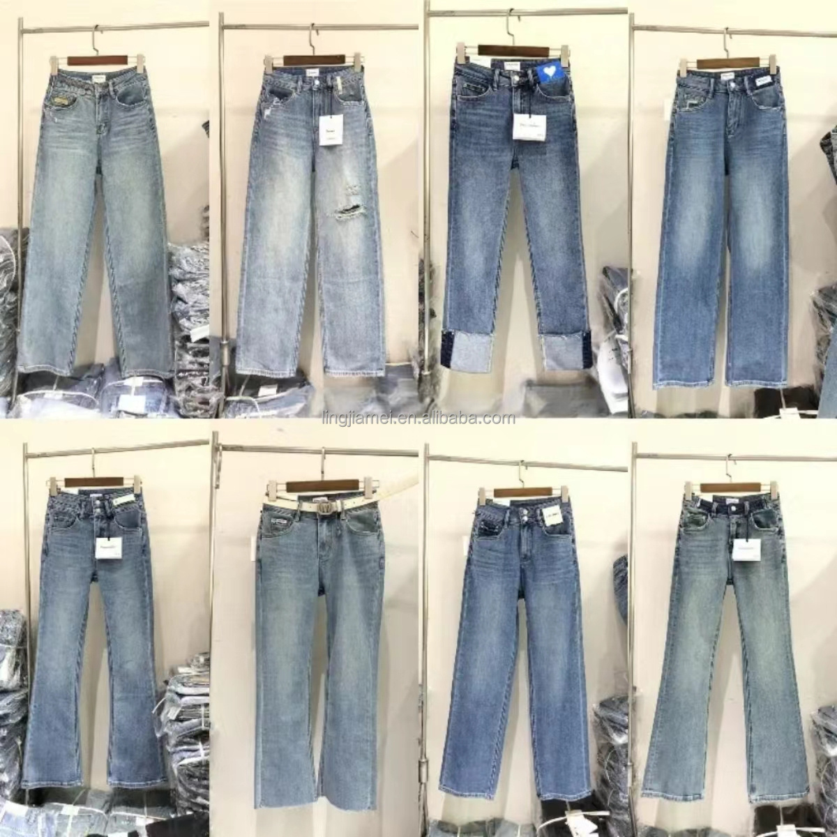 Wholesale Customized Fashion Women's Plus Size Elastic High Waist Wide Leg Jeans Tight Fit Jeans