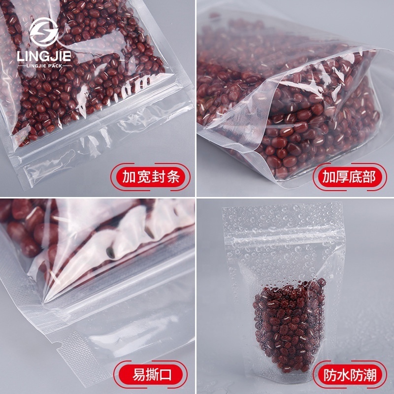 Lingjie Plastic Bags Wholesale Waterproof Pouches Custom Packaging Zip Lock Clear Stand Bag With Custom Logo