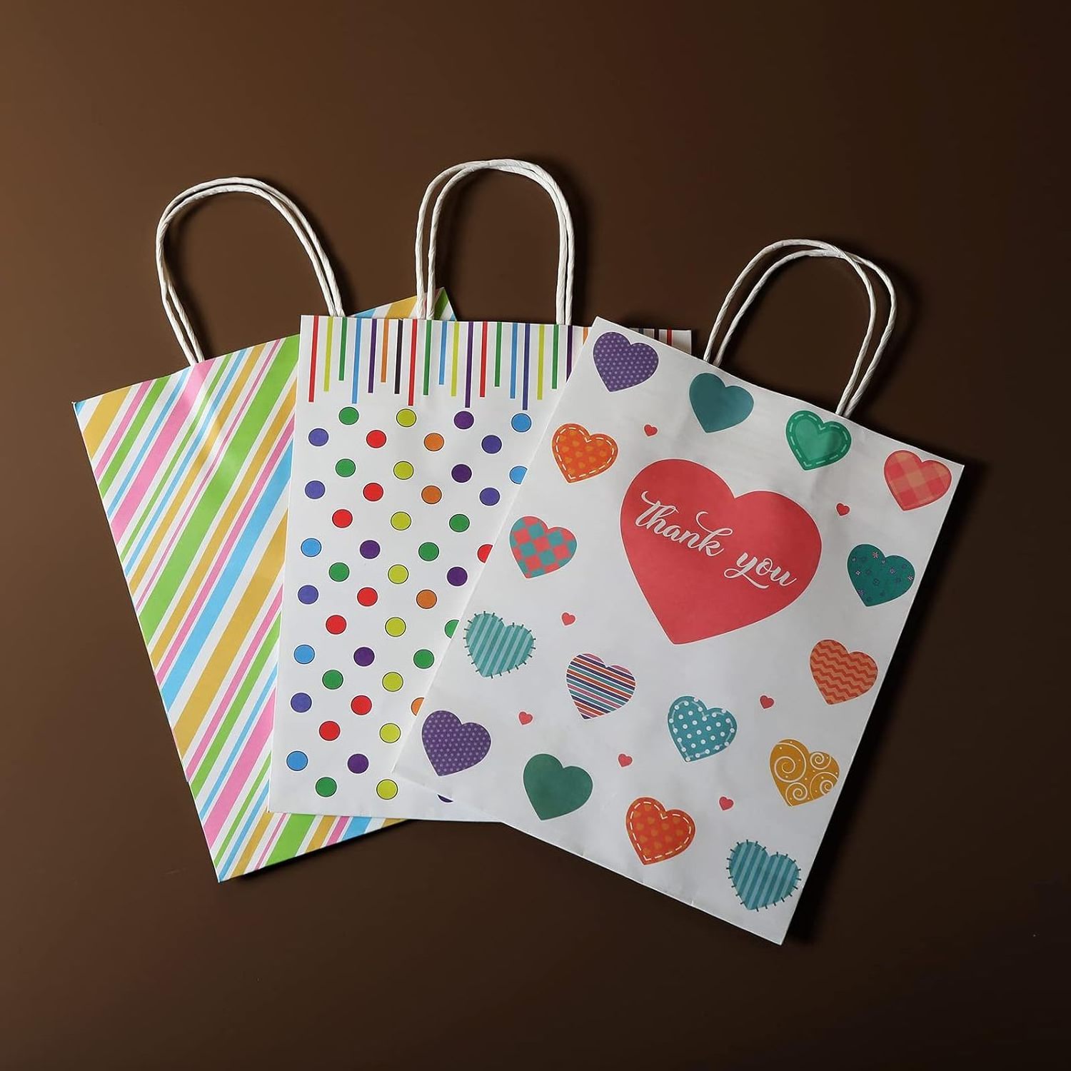 Medium Polka Dot Paper Gift Bag Colorful Bags with Window for Mother's Day Graduation Birthday Bouquet Presents Wrapping