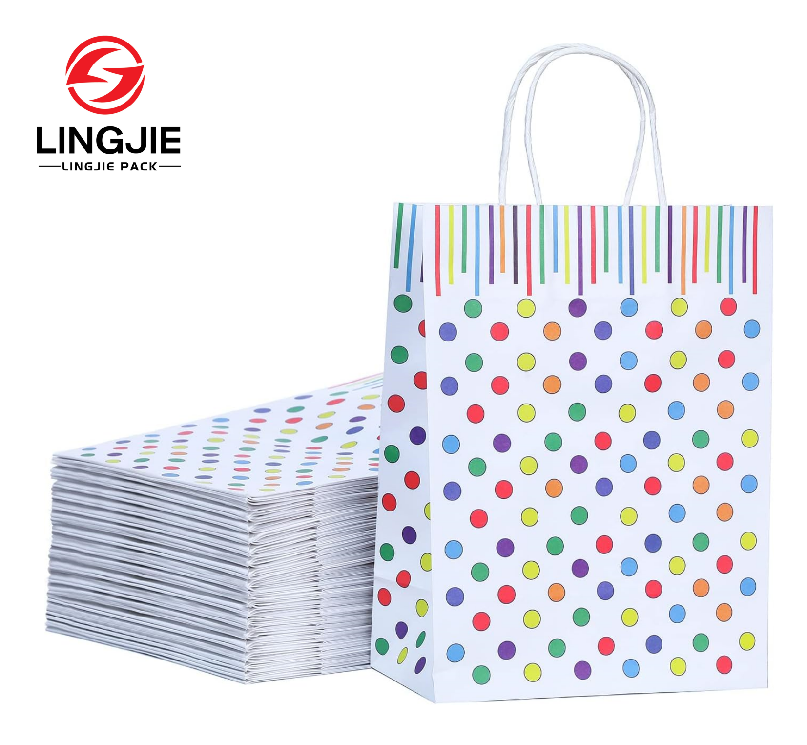 Medium Polka Dot Paper Gift Bag Colorful Bags with Window for Mother's Day Graduation Birthday Bouquet Presents Wrapping