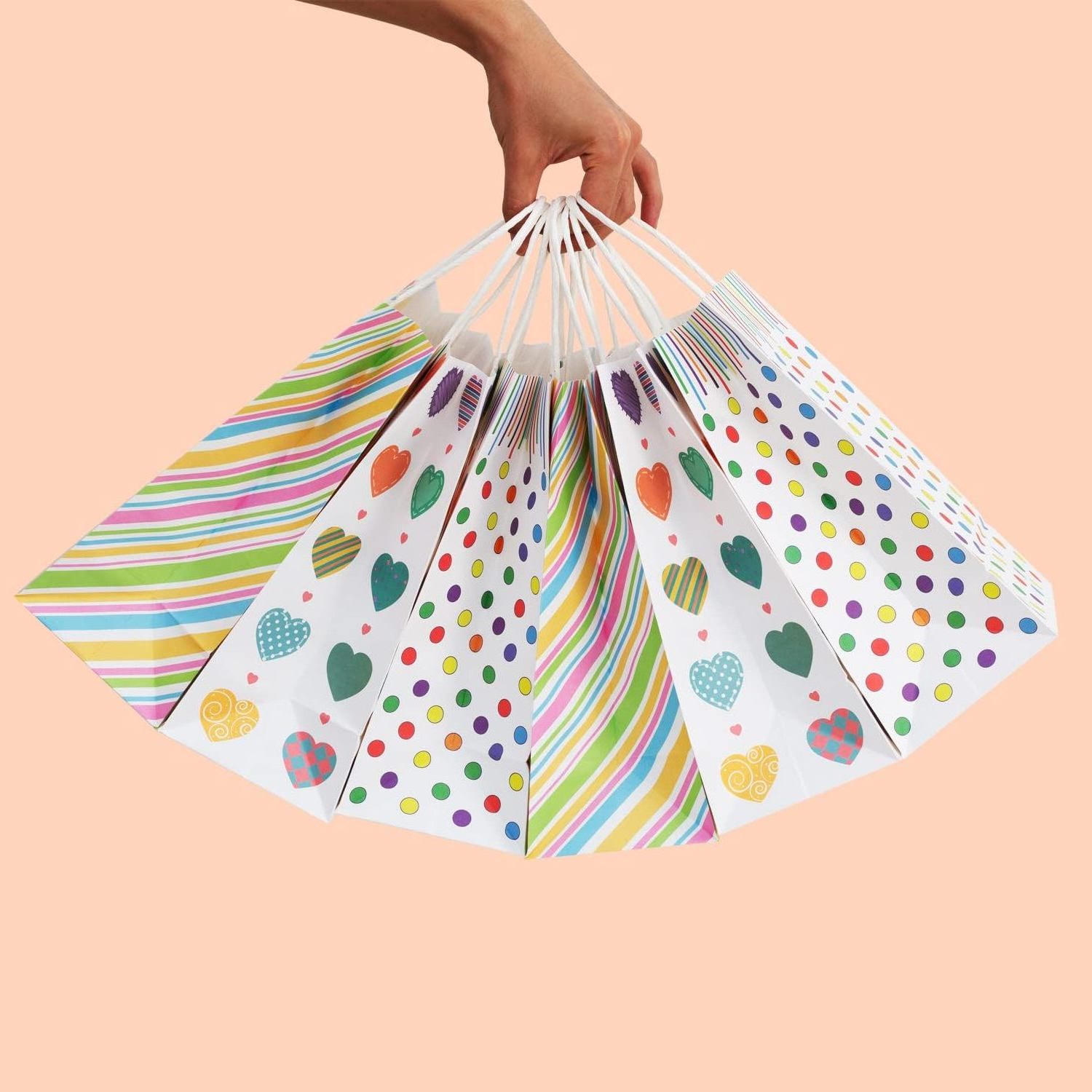 Medium Polka Dot Paper Gift Bag Colorful Bags with Window for Mother's Day Graduation Birthday Bouquet Presents Wrapping