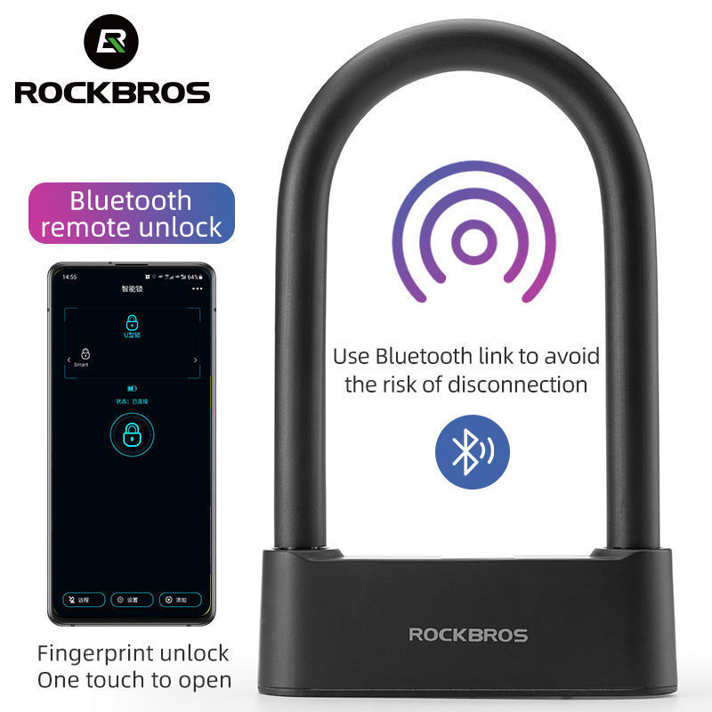 ROCKBROS Smart Bicycle U lock Anti-theft Fingerprint Bike Lock Bicycle Alarm Lock