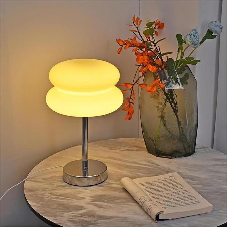 Egg Tart Glass Lamp with LED Tricolored Bulb Ornament Table Light for Bedroom Living Room Hotel Study Decorative Night Light