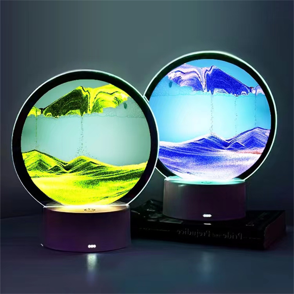 LED Light Creative Quicksand Table Lamp Moving Sand Art Picture 3D Hourglass Deep Sea Sandscape Bedroom Lamp for Home Decor Gift