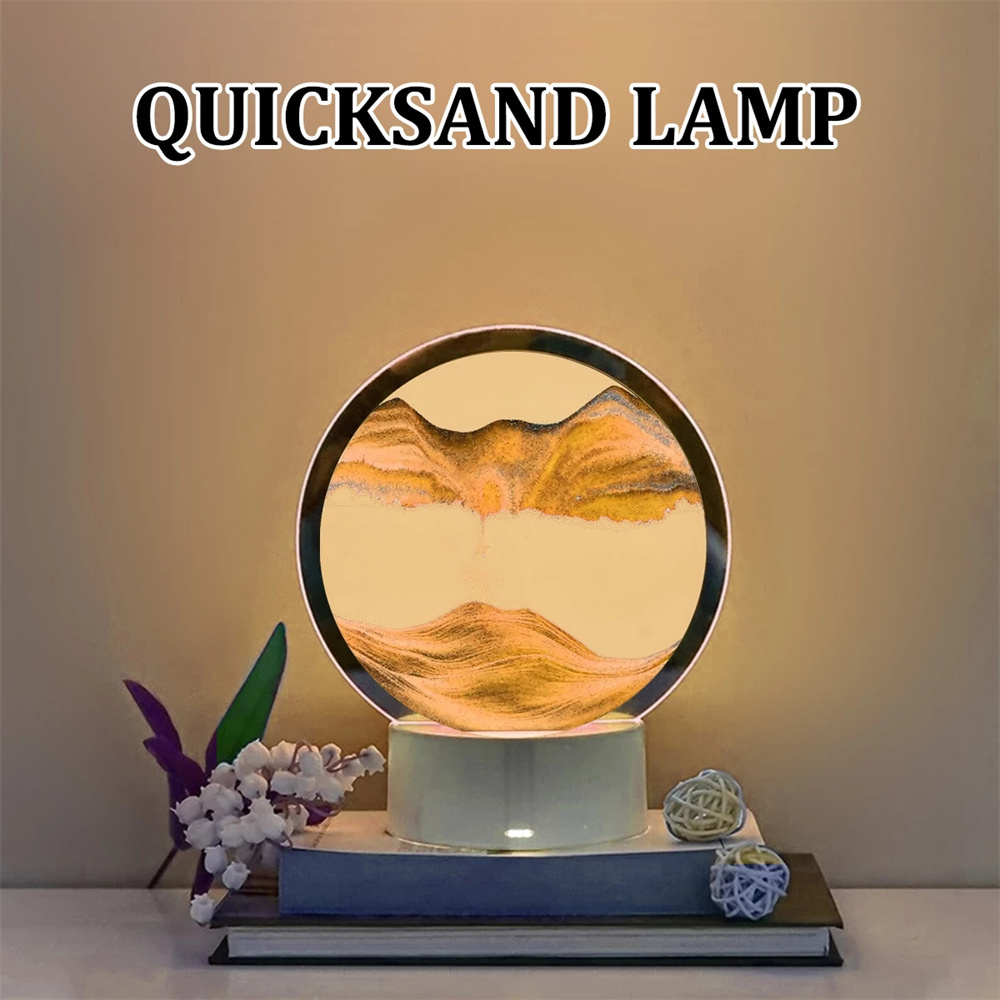 LED Light Creative Quicksand Table Lamp Moving Sand Art Picture 3D Hourglass Deep Sea Sandscape Bedroom Lamp for Home Decor Gift