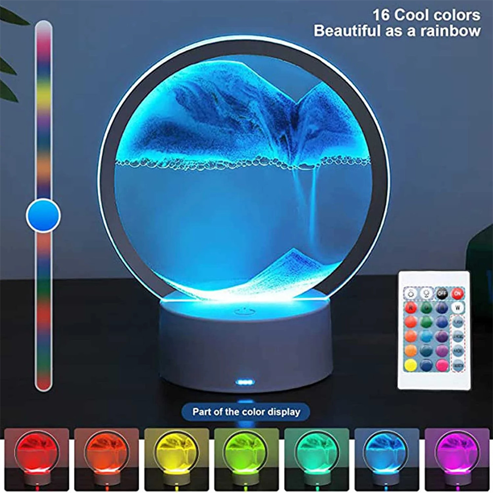 LED Light Creative Quicksand Table Lamp Moving Sand Art Picture 3D Hourglass Deep Sea Sandscape Bedroom Lamp for Home Decor Gift