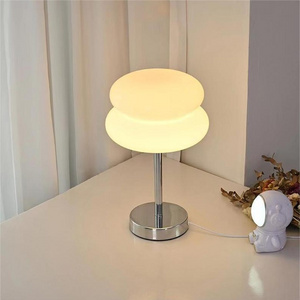 Egg Tart Glass Lamp with LED Tricolored Bulb Ornament Table Light for Bedroom Living Room Hotel Study Decorative Night Light