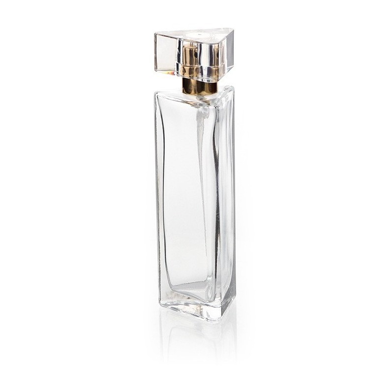 In Stock Fancy 30ml Triangle Spray Glass Perfume Bottle with Acrylic Cap For Cosmetics Packaging