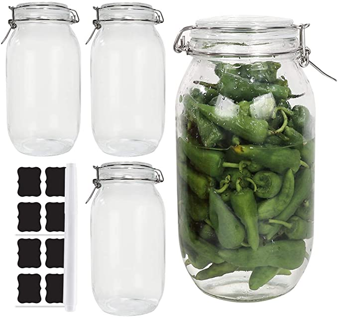 Wide mouth glass container 2 liter transparent jam jar with sealing cover and leak proof rubber gasket