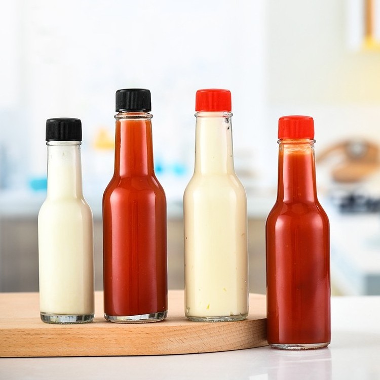 Empty 2oz 5oz Glass Sauce Bottle Hot oil red sauce salad dressing Chili ketchup mustard creamy sauce Bottle