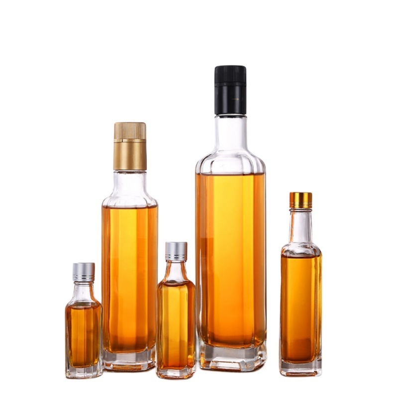 High quality 250ml 500ml 750ml transparent square empty olive oil glass bottle