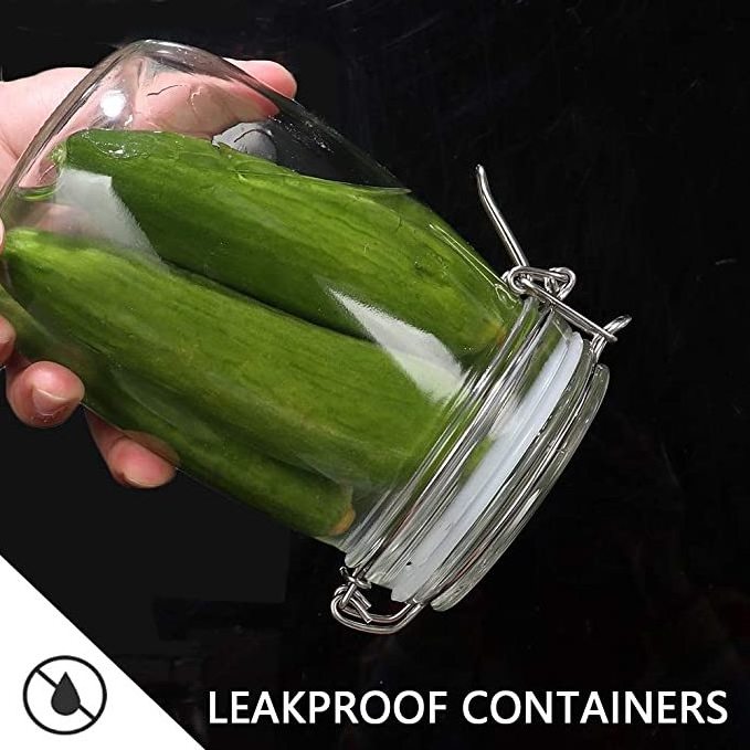 Wholesale transparent glass pickle cans, glass jam cans with sealing  and leak proof rubber pads