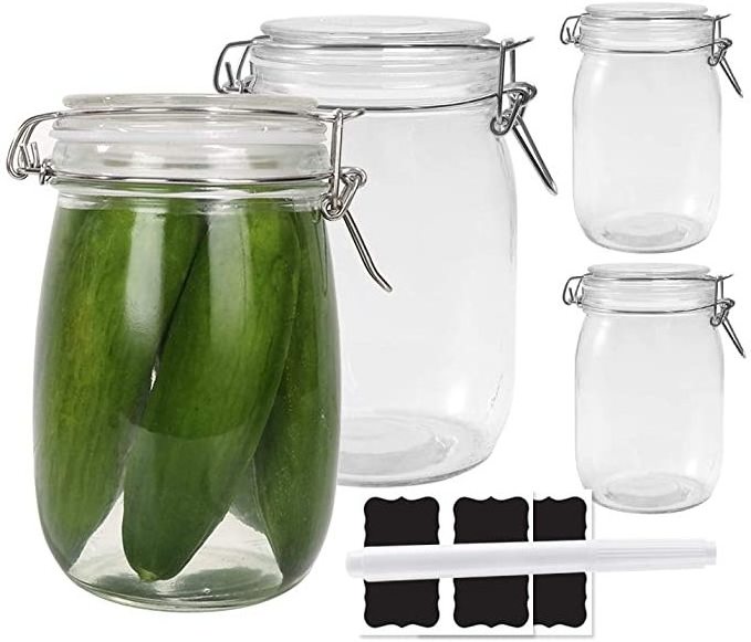 Wholesale transparent glass pickle cans, glass jam cans with sealing  and leak proof rubber pads