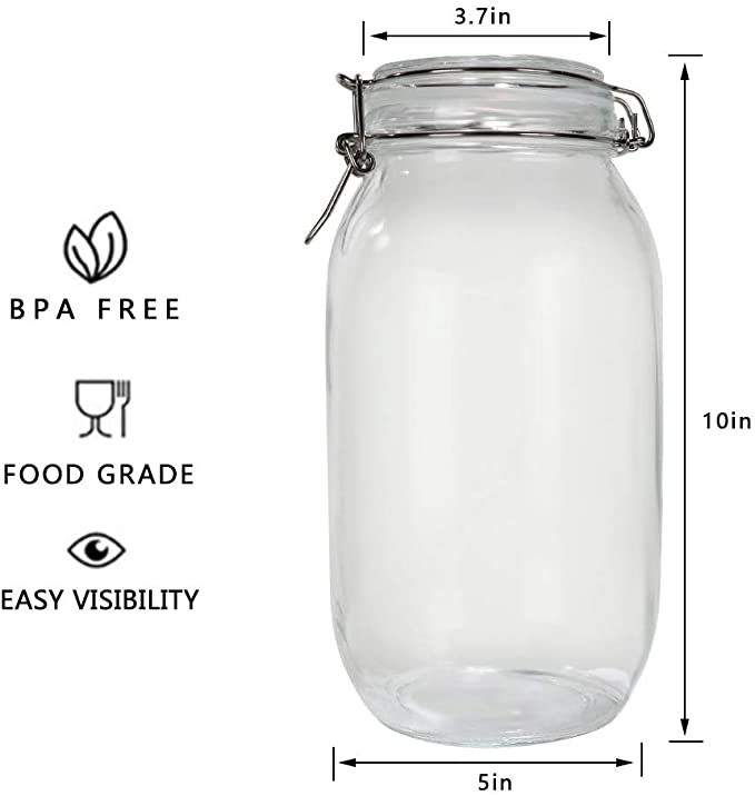 Wide mouth glass container 2 liter transparent jam jar with sealing cover and leak proof rubber gasket