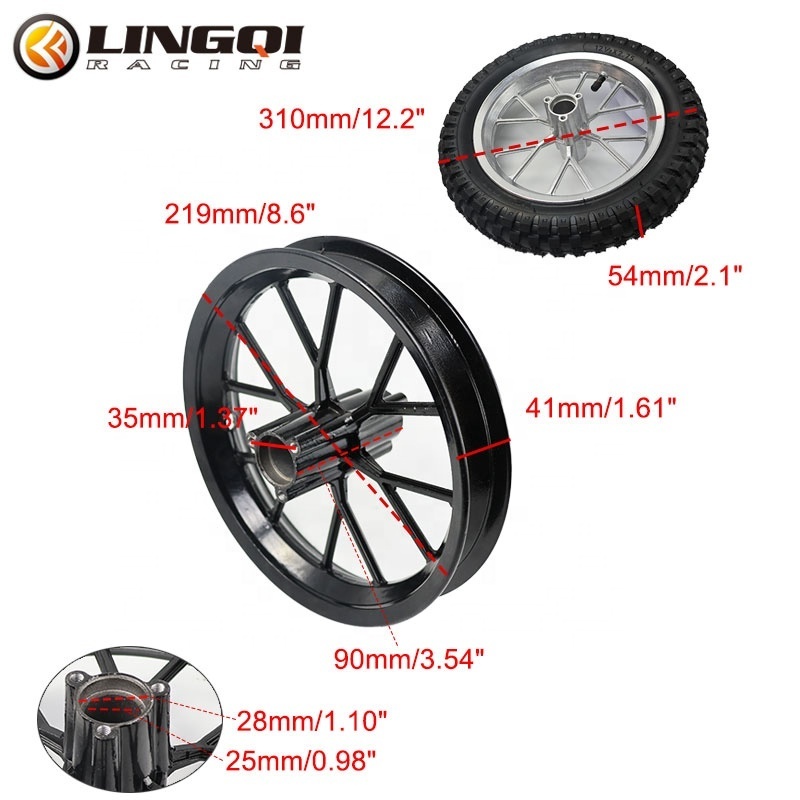 LING QI 12 1/2x2.75 Front And Rear 12 Inch Wheel Assembly Wheel Rim Aluminum Hub For 49cc Motorcycle Mini Dirt Bike