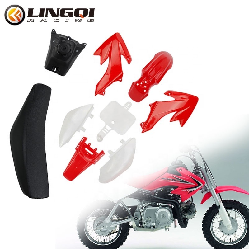 LINGQI Motorbike CRF50 Accessories Plastic Fairing Kits Fuel Tank Leather and Sponge Seat Cushion For Honda Motorcycle Parts