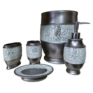 Classic luxury glass bronze resin 5pcs bathroom accessory set bathroom set