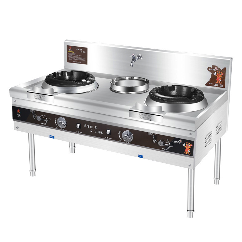 Lyroe Double Burner Commercial Chinese Wok Range With Faucet And Baffle