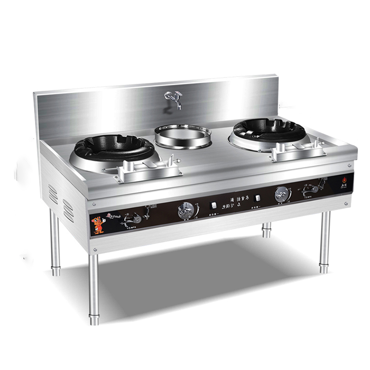 Lyroe High Quality Commercial Restaurant 2 Burner Stainless Steel Gas Cooktops with Faucet and Oil Baffle