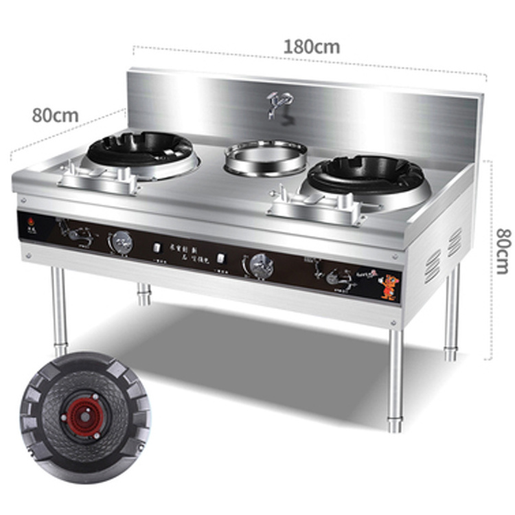 2 burners Chinese Commercial Wok Range With Faucet And Baffle