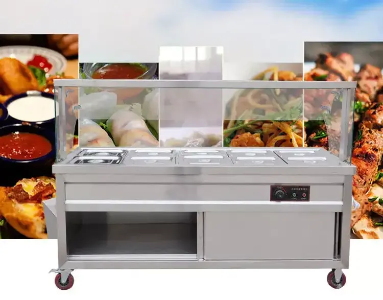 Lyroe Freestanding Restaurant Buffet Electric Thermal Stainless Steel Glass Panel Bain Marie Food Warmer Counter with Cabinet