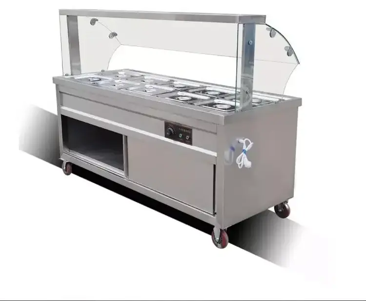 Lyroe Freestanding Restaurant Buffet Electric Thermal Stainless Steel Glass Panel Bain Marie Food Warmer Counter with Cabinet