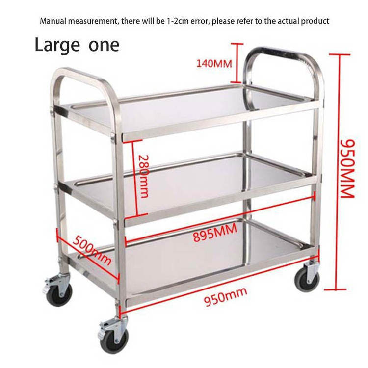 LYROE Hotel Restaurant Food Catering Vegetable Dishes Stainless Steel 3 Tier Story Storage Delivery Trolley Cart with Casters