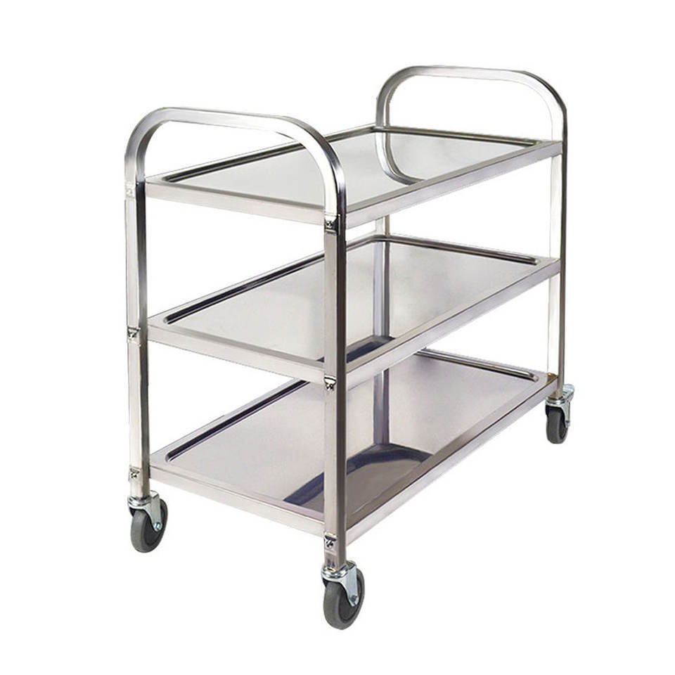 LYROE Hotel Restaurant Food Catering Vegetable Dishes Stainless Steel 3 Tier Story Storage Delivery Trolley Cart with Casters