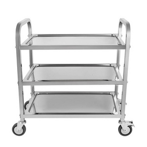 LYROE Hotel Restaurant Food Catering Vegetable Dishes Stainless Steel 3 Tier Story Storage Delivery Trolley Cart with Casters