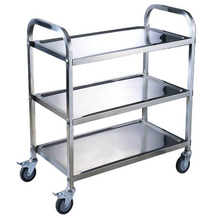 LYROE Hotel Restaurant Food Catering Vegetable Dishes Stainless Steel 3 Tier Story Storage Delivery Trolley Cart with Casters