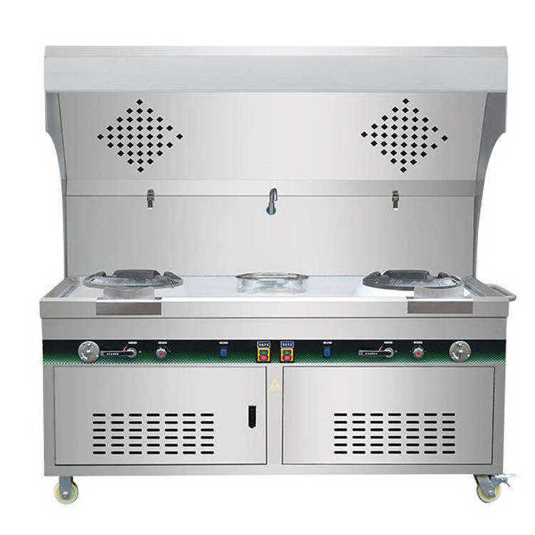 High Quality Commercial Restaurant Stainless Steel Gas Range Hood Intergrated Fume Purification Gas Stove for Chinese Cooking