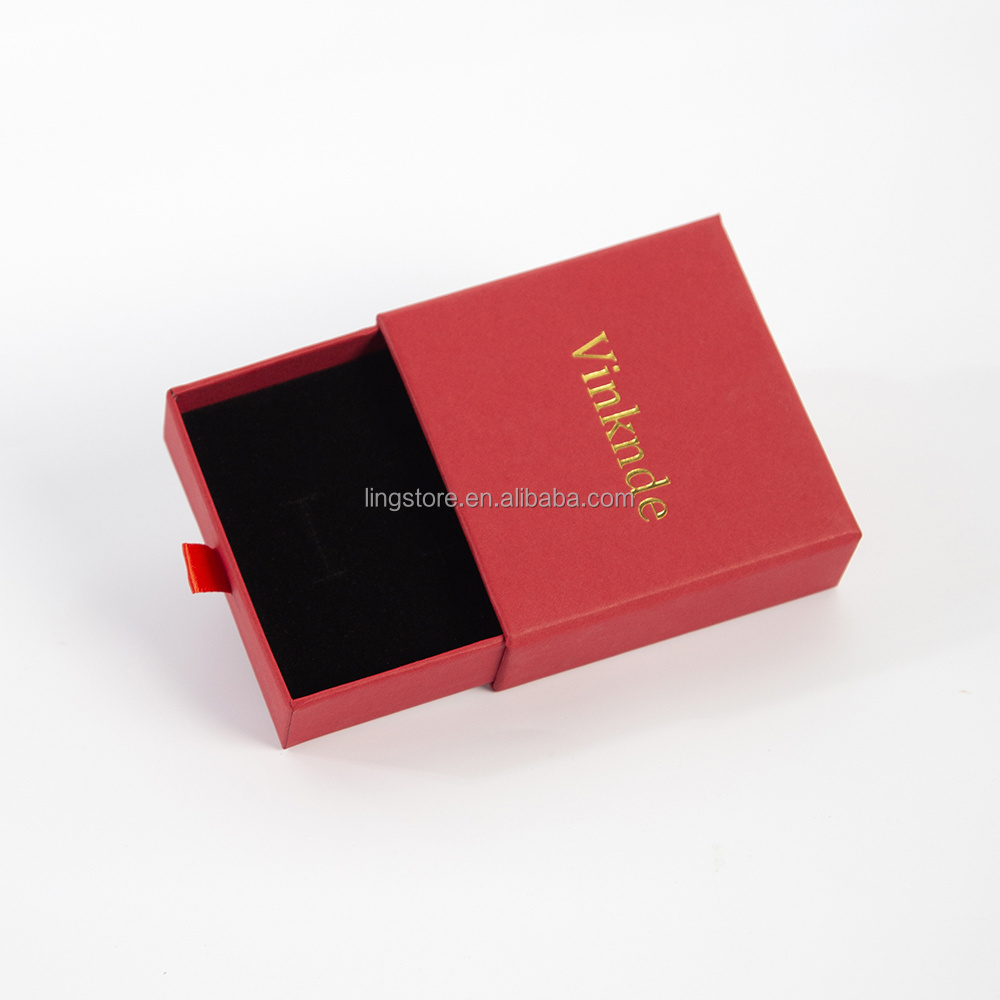 Mini Small Red Festival Luxury Custom Necklace Ring Rigid Gift Jewelry Packaging Paper Box with Gold Logo