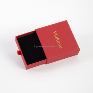 Mini Small Red Festival Luxury Custom Necklace Ring Rigid Gift Jewelry Packaging Paper Box with Gold Logo