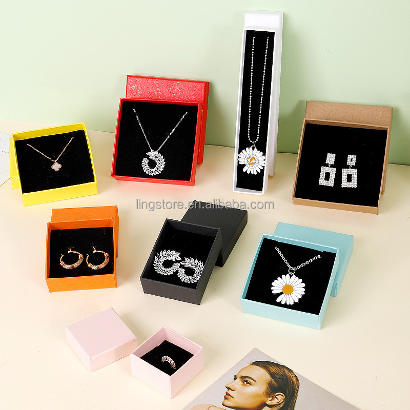 Cheap Lid And Base Paper Kraft Cardboard Jewelry Box Custom Jewelry Packaging Box for Earrings Ring Accessories Necklace Gift