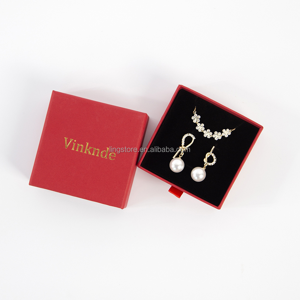 Mini Small Red Festival Luxury Custom Necklace Ring Rigid Gift Jewelry Packaging Paper Box with Gold Logo