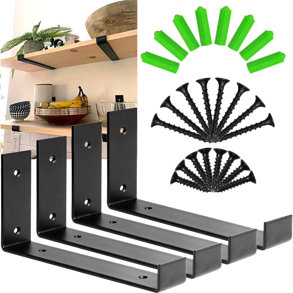 L Shelf Bracket Metal Scaffold Black Wall Floating Shelf Brackets Heavy Duty DIY Open Shelving Hardware Included Rustic Iron