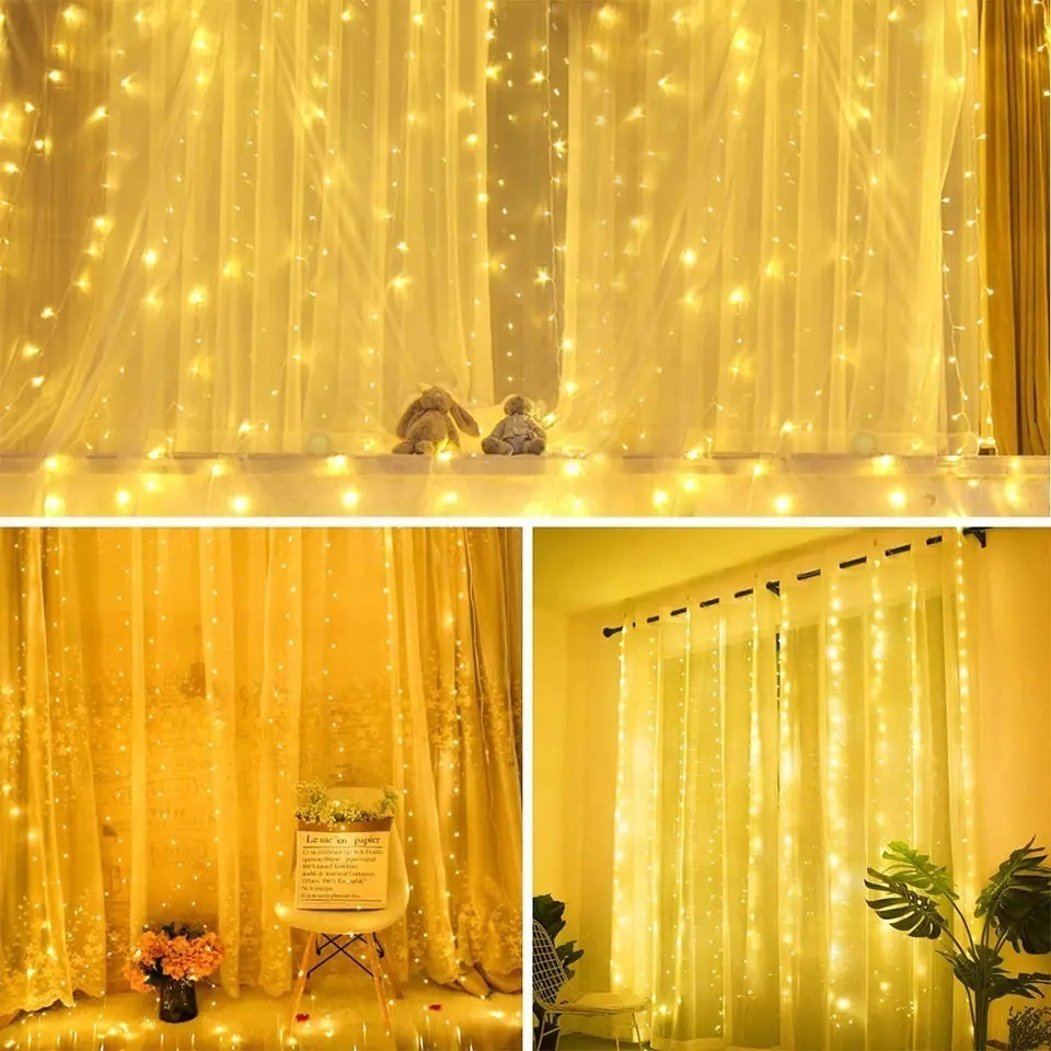 3x3m 300LED 8 Modes String Decorative Curtain lights, Window Waterproof Fairy Garland LED Curtain Light for Bedroom Decorations