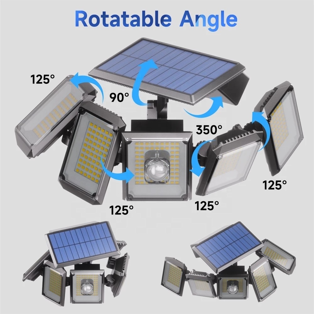 Solar Light 300 LED IP65 Waterproof Motion Sensor Outdoor 5 Heads Remote Control Solar Security Wall Light