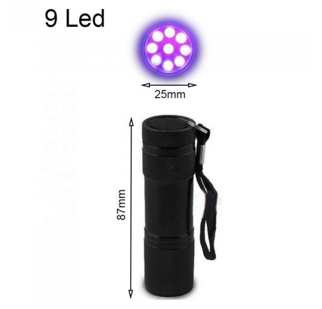 Clover UV 9 LED Mini Blacklight Flashlight Torch Light 395nM UV flashlight for Scorpion Money Detector Hunter Finder