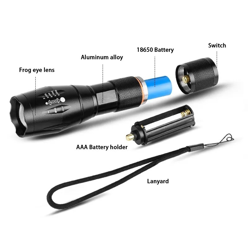 Flashlight Hand LED flash torch light Outdoor 1200 Lumen Waterproof LED Zoomable Flashlight