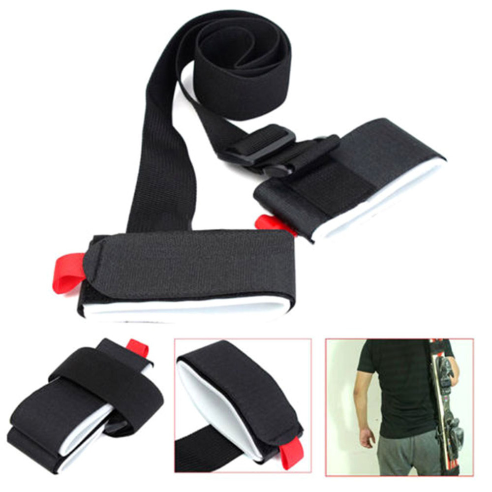 Hot Skiing Pole Shoulder Hand Carrier Lash Handle Straps Hook Loop Protecting Black Nylon Ski Handle Strap