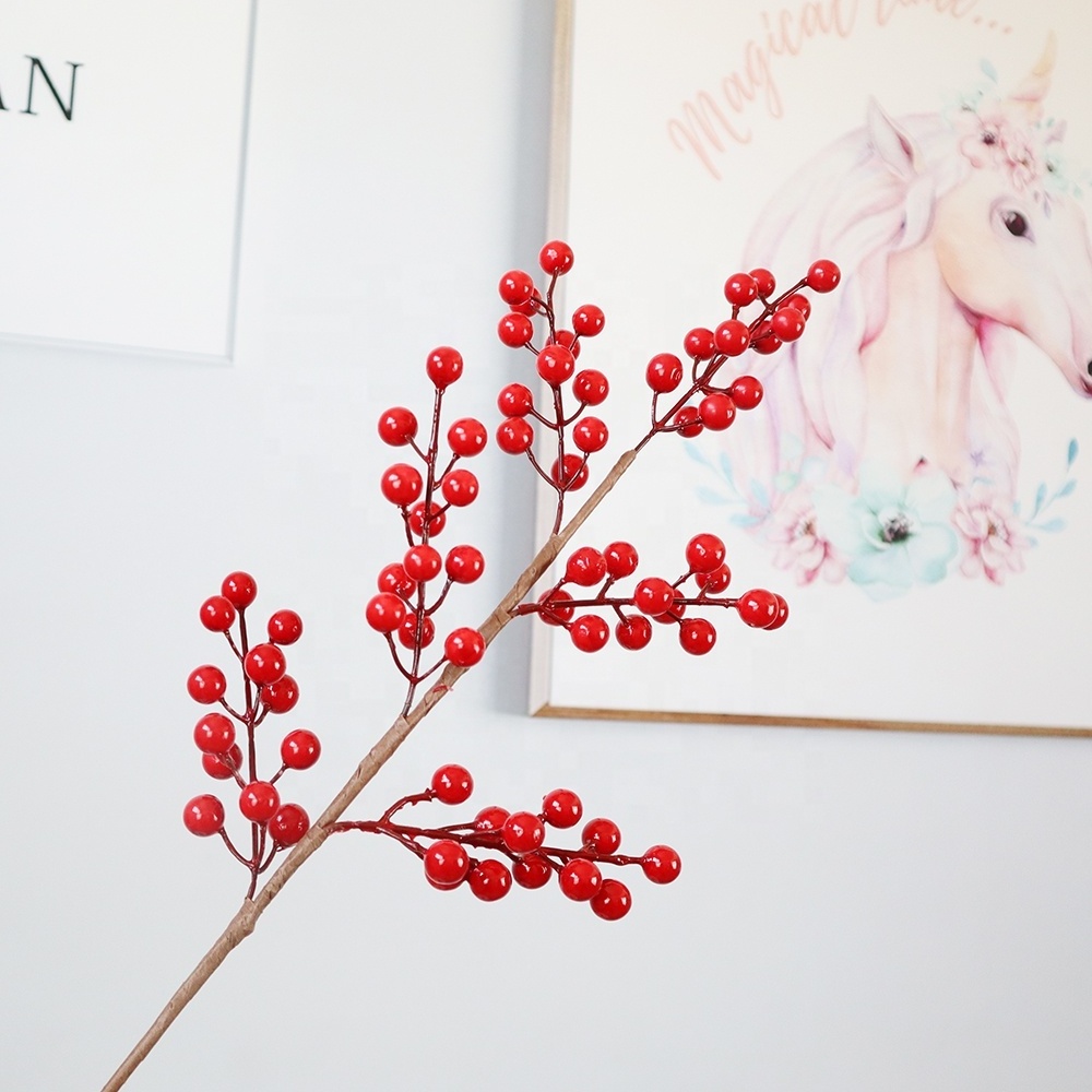 Christmas Red Berry Twig Stem Artificial Berry Picks For Christmas Tree Decorations Wedding Holiday Home Decor